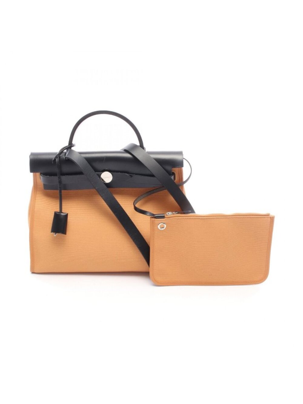 Hermes Handbag Herbag Zip PM Natural Sable Black Canvas Leather PM